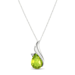 14K. SOLID GOLD NECKLACE WITH DIAMOND & PERIDOT (White Gold)